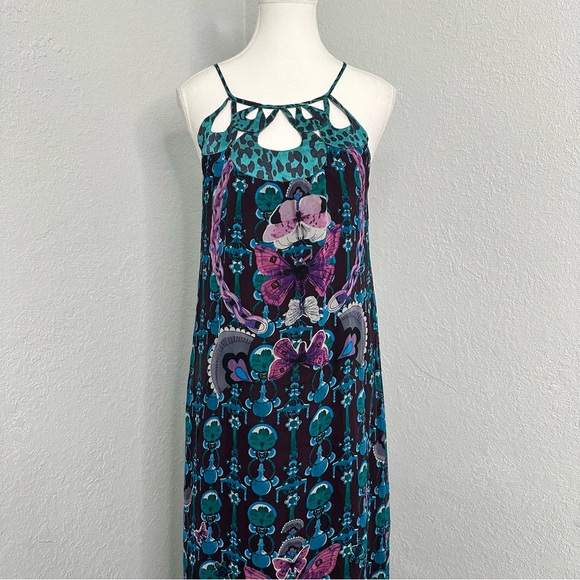 Custo Barcelona Vibrant Floral Maxi Dress in Teal and Magenta - Picture 4 of 10